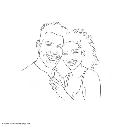 A coloring page of Couple smiling on the beach.