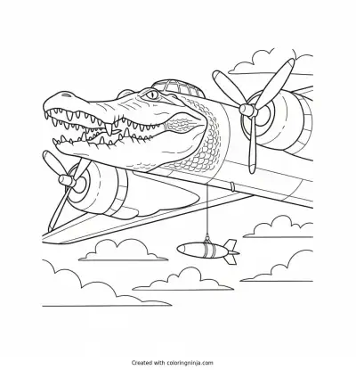 A coloring page of Bombardiro Crocodilo