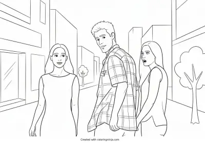 A coloring page of Distracted boyfriend meme coloring page