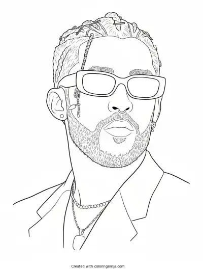 A coloring page of Bad Bunny