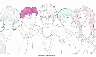 A coloring page of saja boys
