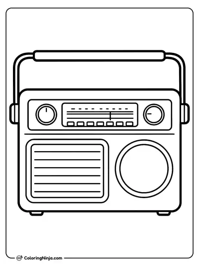 A Vintage Boombox with a Black Handle Coloring Page