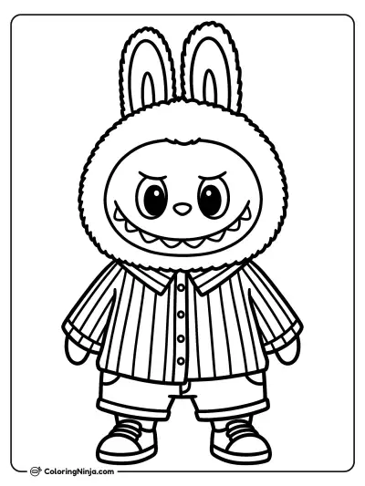 Labubu Wearing Striped Shirt and Shoes Coloring Page