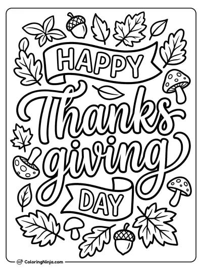 "Happy Thanksgiving Day Coloring Page"