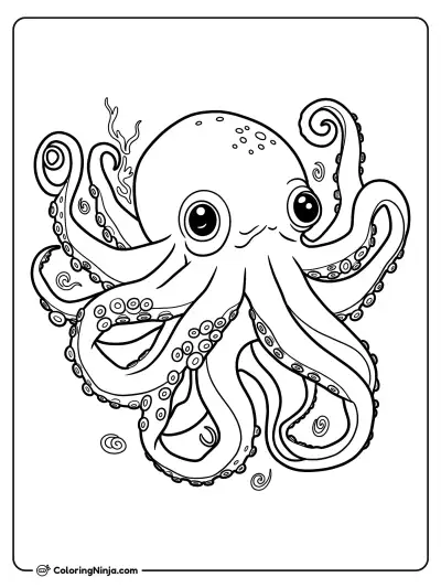 Cartoon Octopus with Big Eyes Coloring Page