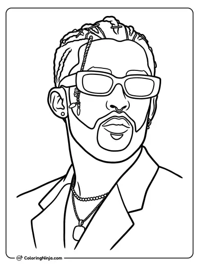 Retrato de Bad Bunny con lentes de sol