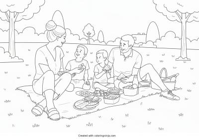 A coloring page of picnic