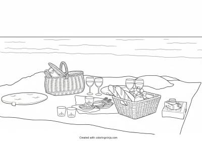 A coloring page of picnic