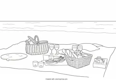 A coloring page of picnic