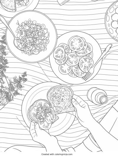 A coloring page of picnic