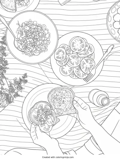 A coloring page of picnic