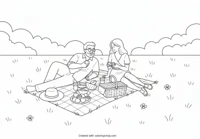 A coloring page of picnic