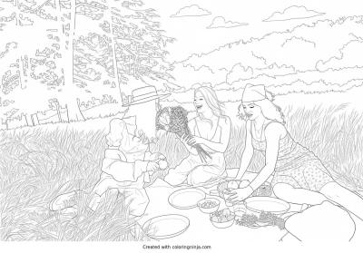 A coloring page of picnic