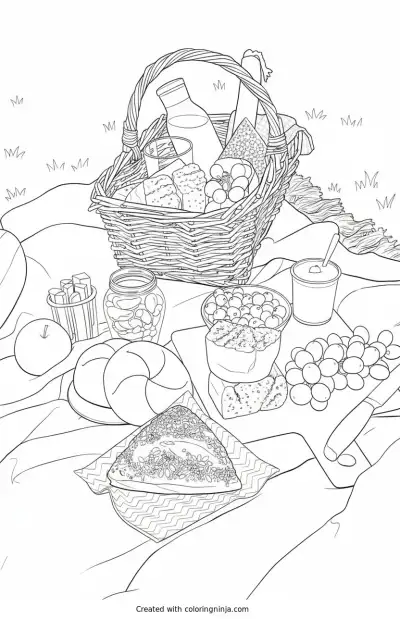 A coloring page of picnic