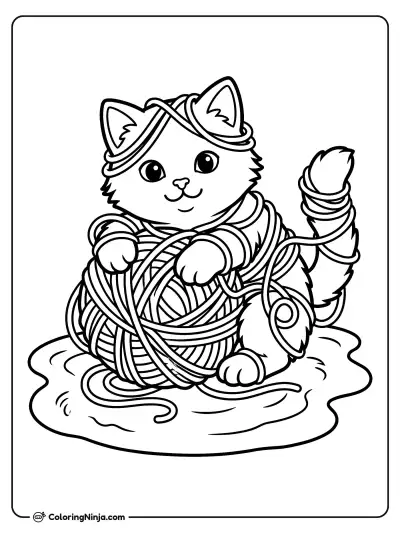 Gatito juguetón con bola de estambre
