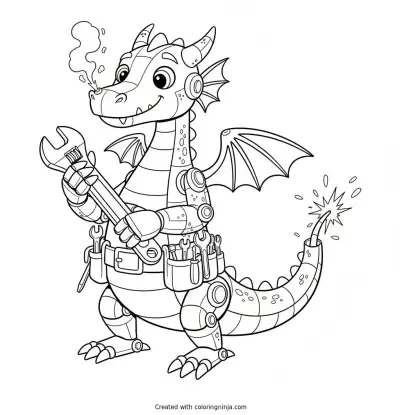 Handy Robot Dragon Fixing Tail Coloring Page