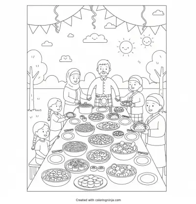 A coloring page of please create a 10 page coloring book for my multicultural, family centered event.