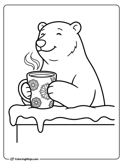 Oso polar con bebida caliente