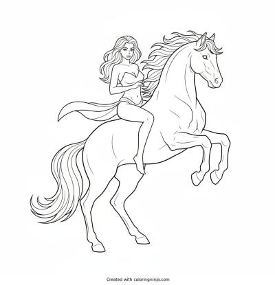 A coloring page of porn girl and horse