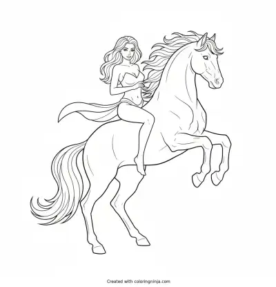A coloring page of porn girl and horse