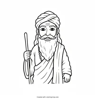 A coloring page of portrait of vishvamitra the hindu sage
