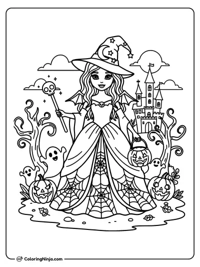 Princess Halloween For Kids Coloring Page