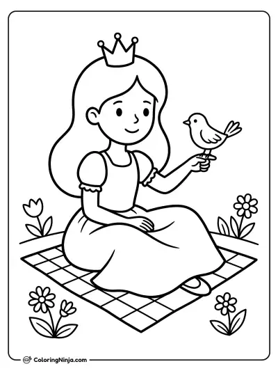 Garden Picnic with a Princess Coloring Page