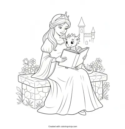 Storytime with the Little Dragon Coloring Page