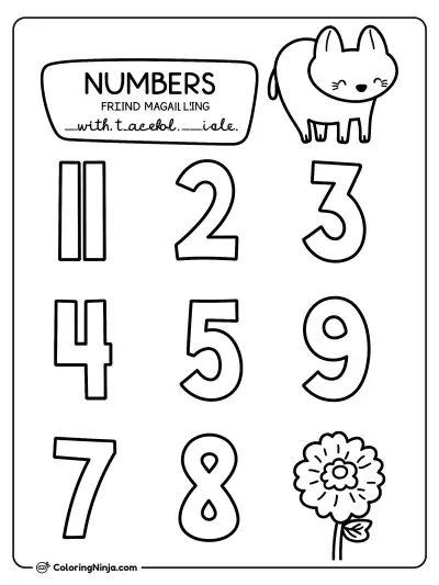 Printable Numbers from 0 to 9 with Traceable Lines Coloring Page