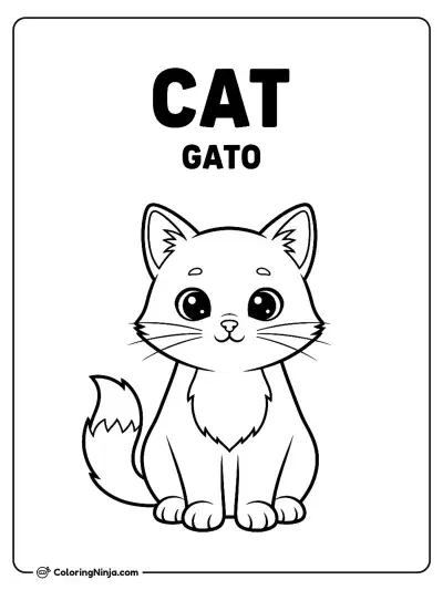 Cute Cat and Words Coloring Page