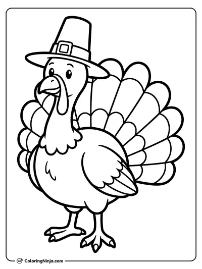 Proud Turkey in Pilgrim Hat Coloring Page