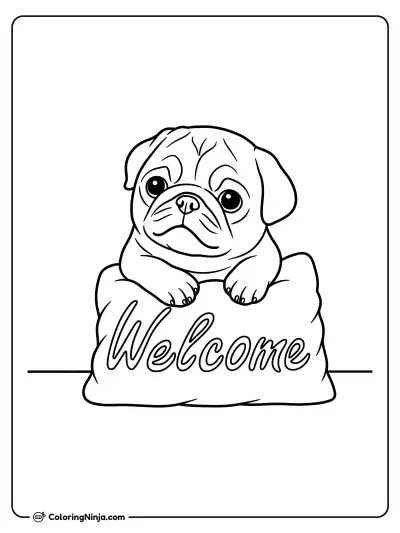 Pugg Behind Welcome Mat Coloring Page