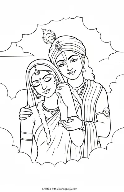 A coloring page of Radha Krishna