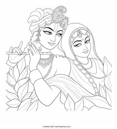 A coloring page of Radha Krishna