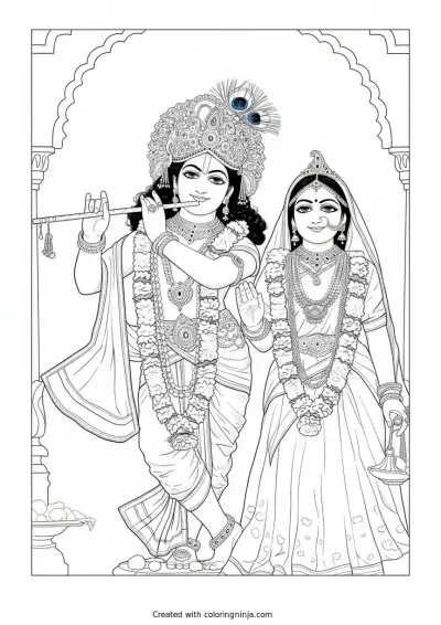 A coloring page of Radha Krishna