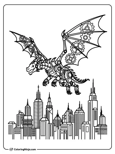 Dragón mecánico sobre la ciudad
