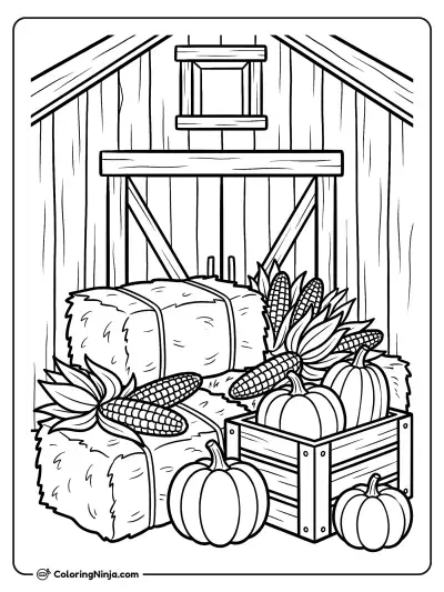 Rustic Harvest Barn Display Coloring Page