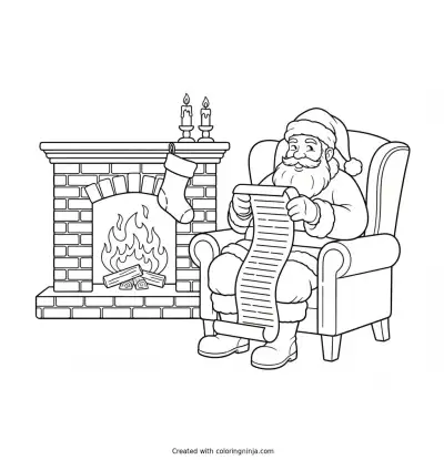 Santa Checking His Scroll List Coloring Page