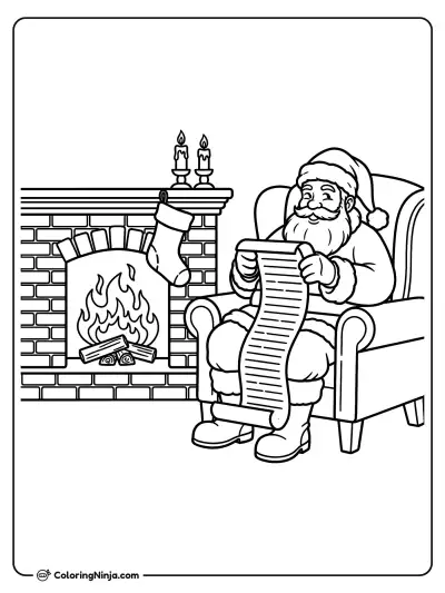 Santa Checking His Scroll List Coloring Page