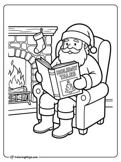 Santa Reading a Holiday Book Coloring Page