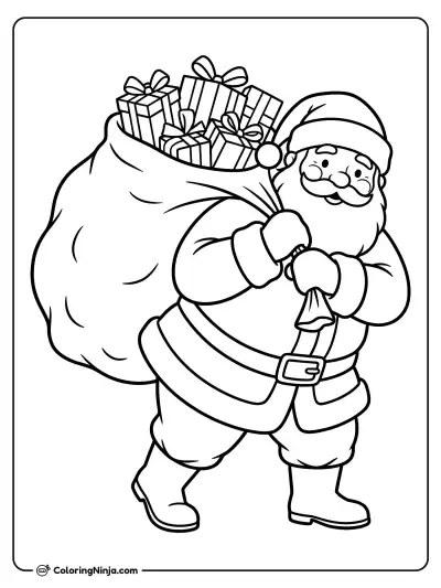 Santa Carrying Gift Bag Coloring Page
