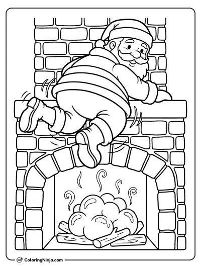 Santa Heading Down Chimney Coloring Page