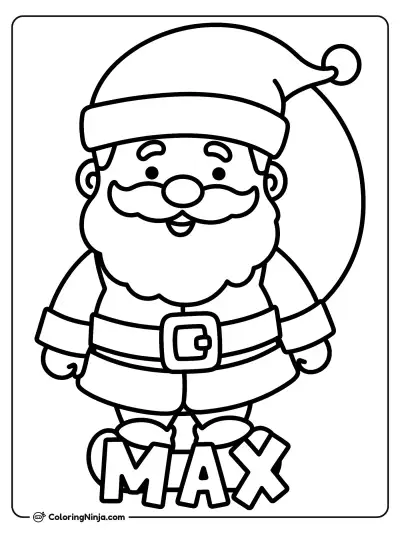 Santa with the Word "MAX" Below Him Coloring Page