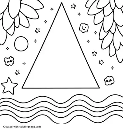 A coloring page of Satisfying geometric shapes for kids, triangles, circles, zigzags and waves, relaxing symmetrical pattern for coloring
