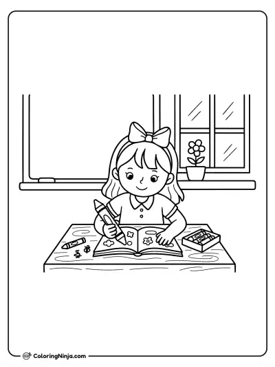 Niña en su escritorio de la escuela