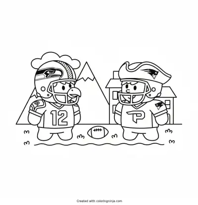 A coloring page of Seattle Seahawks vs patriots