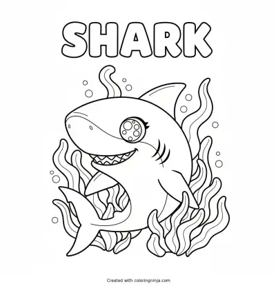 A Shark with Sparkly Eyes Coloring Page