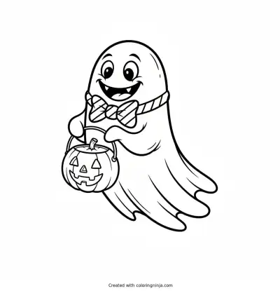Friendly Ghost Holding a Bucket Coloring Page