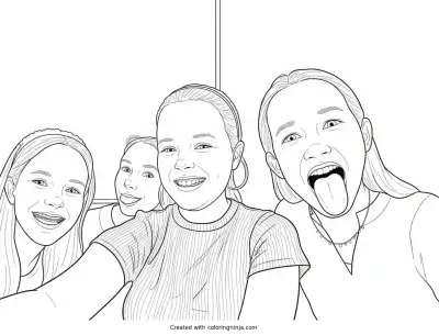 Silly Girls Posing for a Selfie coloring page