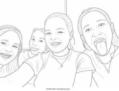 Silly Girls Posing for a Selfie coloring page